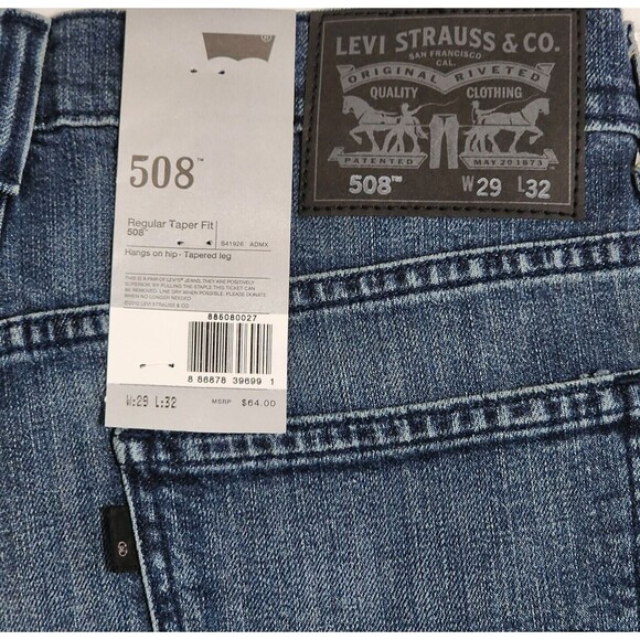Levi's Men's 508 Regular Taper Fit Jeans Fade Blue 29W x 32L 885080027 Mexico - Picture 8 of 15
